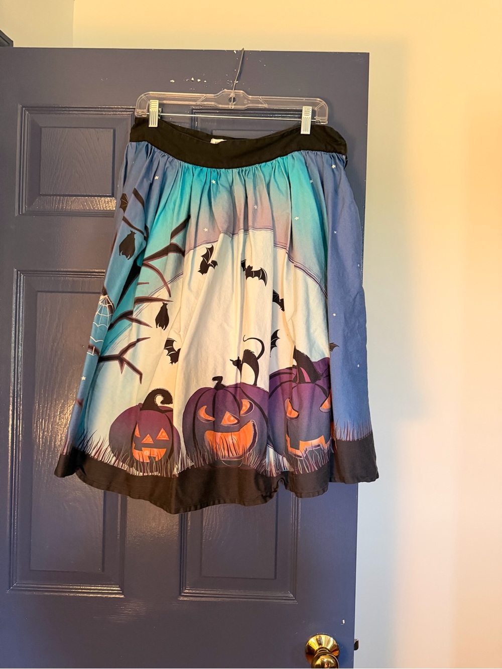 Unique Vintage Halloween Pumpkin Print Blue Ombre Skirt XL
